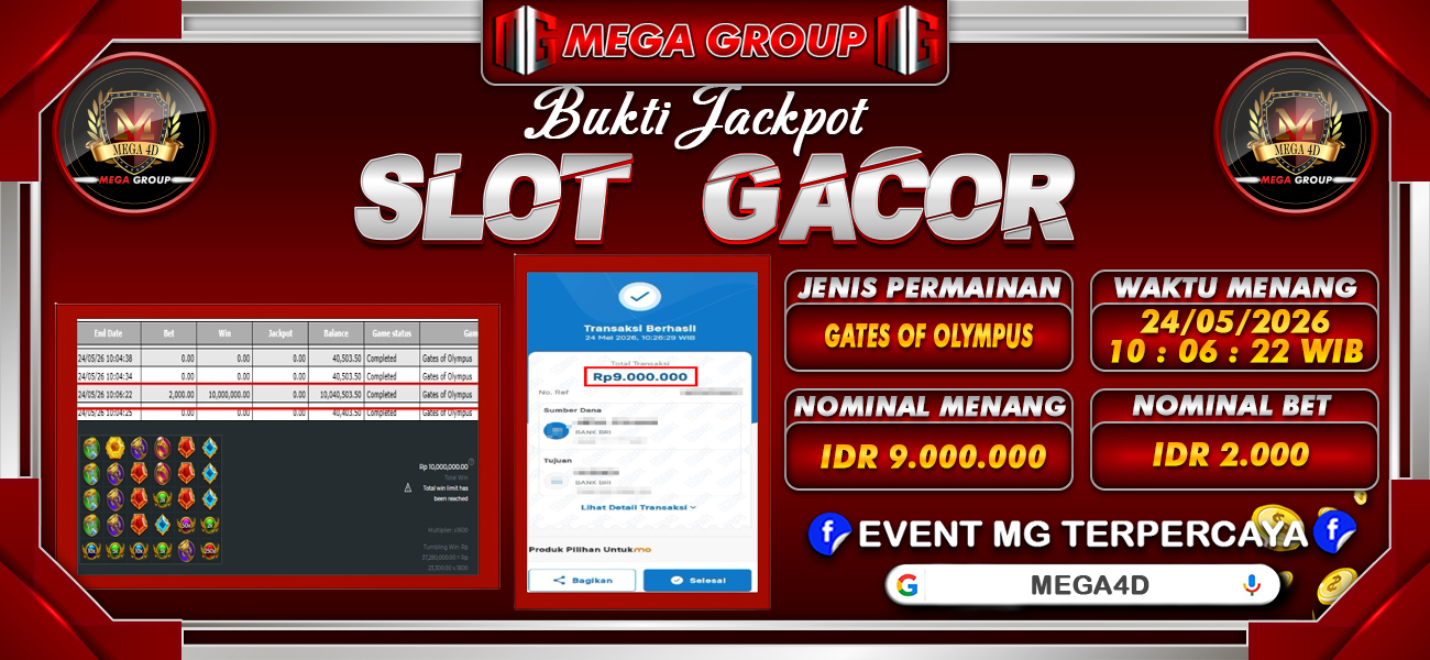 Bukti JP situs Mega4D hari Senin, 25 Mei 2026