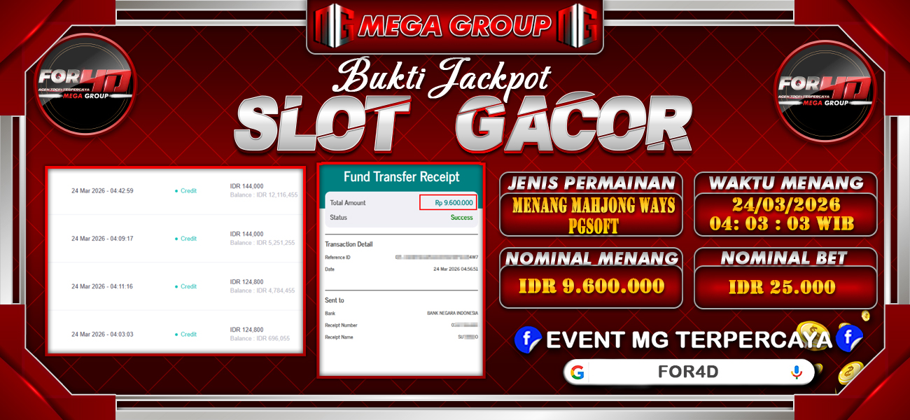 Bukti JP situs For4D hari Selasa, 24 Maret 2026
